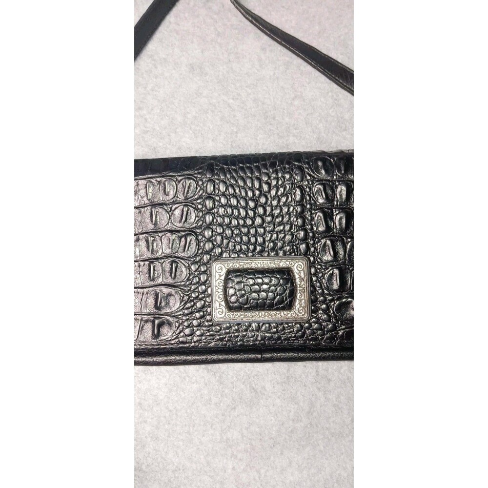Brighton Black Croc Embossed Leather Crossbody Organizer Purse Silver Hardware - Picture 5 of 14
